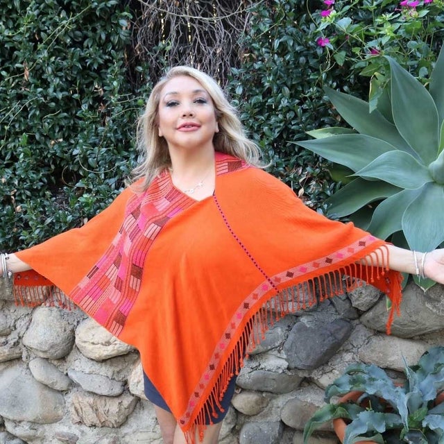 Rosel OS Blue Orange Stripe Poncho Cotton Y2K Art top To Wear